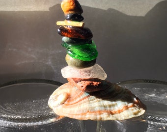 Beautiful ocean tumbled seaglass jasper,granite agate,garnet epoxied and triple glazed