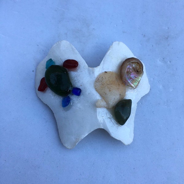 Belle broche faite à la main tortue de mer Abalone Jade Rare Seaglass sur une coquille Gumboot Chiton