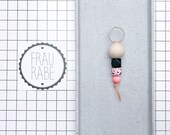 Keychain Key Chain Silicone Beads Balls Beads Silicone Wood Terrazzo Design Pink