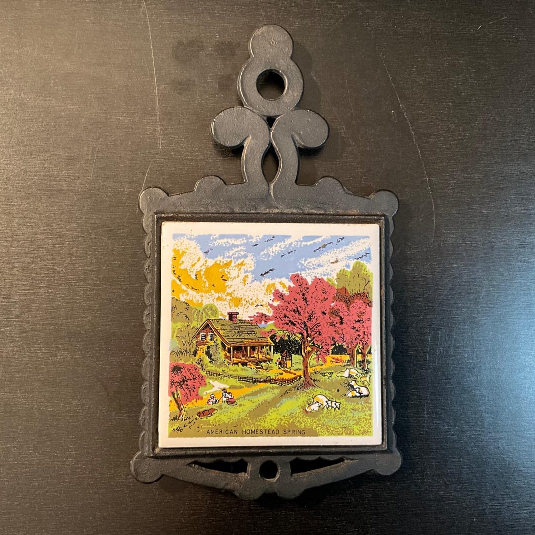 Vintage Hoover Enesco America Homestead Spring Trivet Tile Cast Iron ...