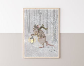 WINTER MOUSE POSTER | for kids | kids room decoration | 50X70cm | 30x40cm | A2 | A4| nursery