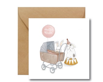 HELLO WORLD | Birthday Card | Baby Birthday Card | Greeting Card | Ecological Paper | Eco card | Baby Shower