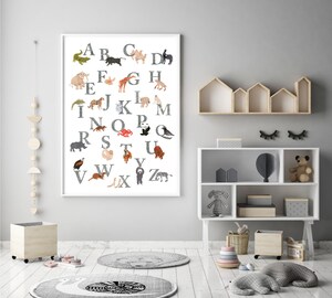 Poster ABC Pour Enfants - Apprendre L'alphabet Allemand Avec Des Animaux - Affiche éducative Pour Chambre D'enfant - Format A2 (42x59,4 Cm)