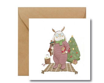 CHRISTMAS CARD | Card with Rabbit | Greeting Card | Ecological Paper | Eco card