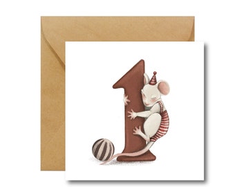 1st Birthday Card with Little Mouse | Baby Birthday Card | Ecological Paper