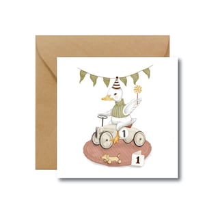 Tarjeta 1er cumpleaños / Ganso / Tarjeta de cumpleaños del bebé / Papel ecológico / Tarjeta infantil