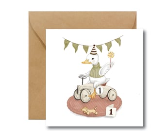 1st Birthday Card | Goose | Baby Birthday Card | Ecological Paper | Kids' Card