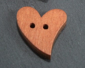 5 buttons wood, 20 mm, wooden buttons, heart, 10396