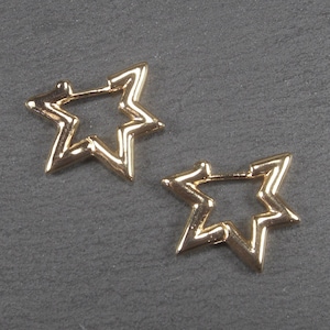 1 pair of hoop earrings, star earrings, 24 K gold-plated brass, 10750
