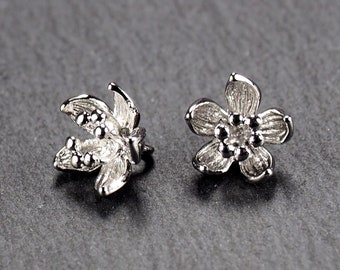 2 flower pendants, rhodium-plated, 10973