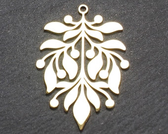 1 Anhänger Zweig mit Beeren Ilex Stechpalme Winter Weihnachten Blatt Plant Mom Edelstahl vergoldet, 11314