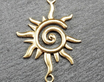 1 großer Sonnen Verbinder 304 Edelstahl 18 K vergoldet Tribal Spiralform zweiseitig Boho Surfer Sommer Meer Natur Talisman, 11322
