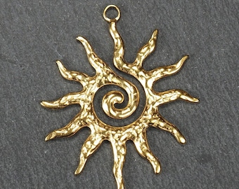 1 großer Sonnen Anhänger Edelstahl 18 K vergoldet Tribal Sommer Natur Surfen Urlaub Strand Meer Vintage Boho Hippie Maori Happiness, 11248
