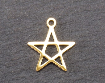 1 Pentagramm Anhänger Edelstahl ionenvergoldet Wicca Hexe Schutz Amulett Symbol Gothic Drudenfuß Stern Magie Mystik Ritual, 11079