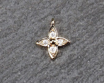 1 Blüten Anhänger Blume mit Zirkonia 18K vergoldet filigran klein funkelnd Schmuckteil Geschenkidee DIY, 11297