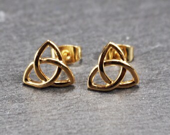 1 Paar Ohrstecker Triquetra Keltischer Knoten 24K vergoldet Messing symbolisch filigran offen gearbeitet,  11309