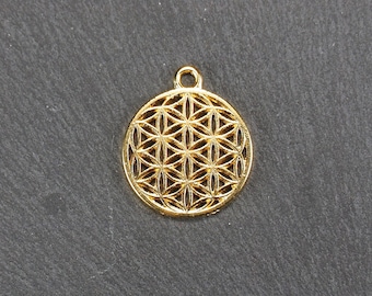 5 Flower of Life pendants, small, gold-plated, 11018