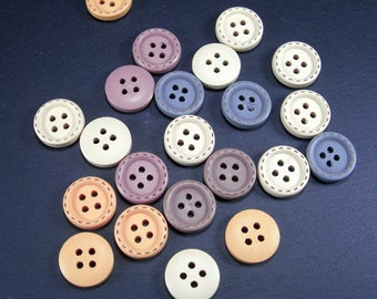 5 buttons wood, 15 mm, wooden buttons, pastel, 10152