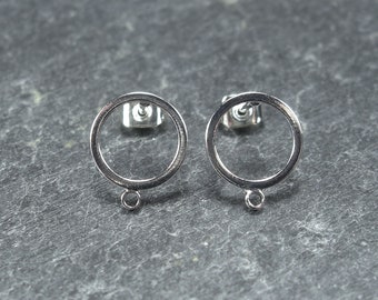 1 pair of stud earrings for pendant, circle, brass, silver-plated, brisures, 10438