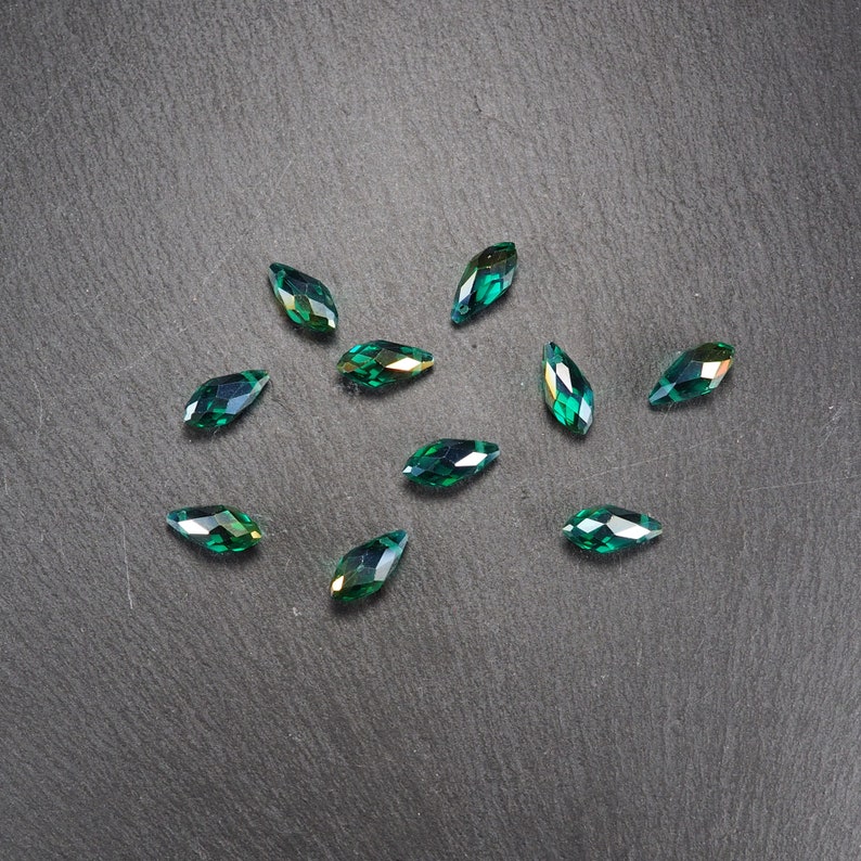 10 teardrop pendants, cut glass, green, crystal, 10943 image 4