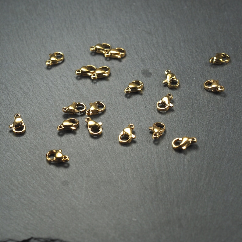 10 moschettoni placcati in oro 10 x 6 mm in acciaio inossidabile, 10294 immagine 7