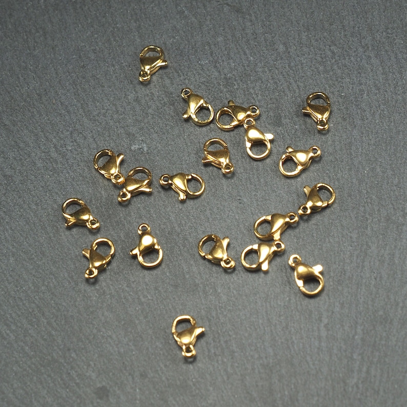 10 moschettoni placcati in oro 10 x 6 mm in acciaio inossidabile, 10294 immagine 3