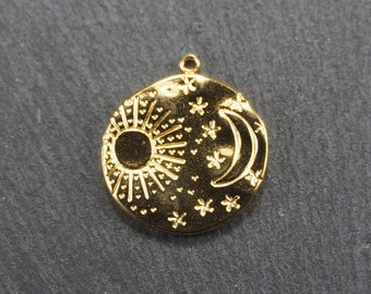 1 Anhänger Sonne, Mond und Sterne, Edelstahl, vergoldet, 10824