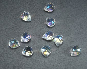 4 teardrop pendants, ground glass, white off, crystal, 10366