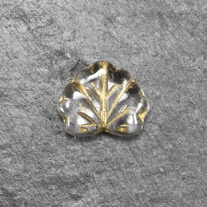 2 Bohemian glass beads, leaf, white/gold, 10759