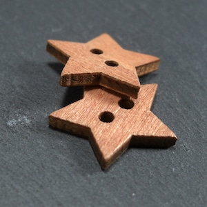 5 wooden buttons, 18 mm, wooden buttons, star, 10375