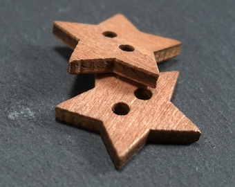 5 buttons wood, 18 mm, wooden buttons, star, 10375