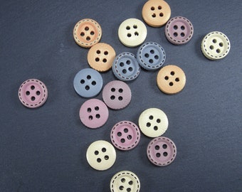 5 buttons wood, 12 mm, wooden buttons, pastel, 10151