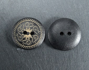 5 buttons wood, 18 mm, wooden buttons, black-natural, 10374