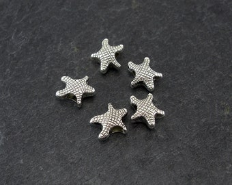 5 beads starfish large hole bead silver-colored, 10208