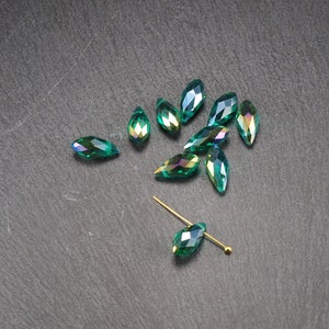 10 teardrop pendants, cut glass, green, crystal, 10943 image 6