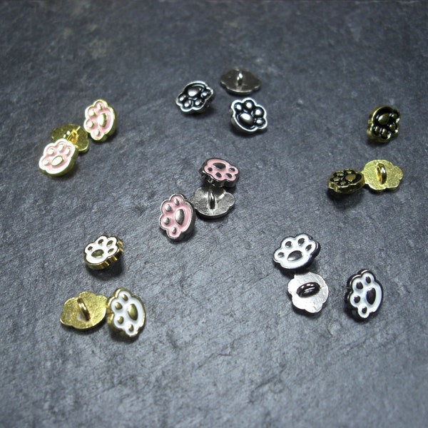 5 mini boutons en métal, 8 x 6 mm, boutons de poupée, pattes de chat, 10147