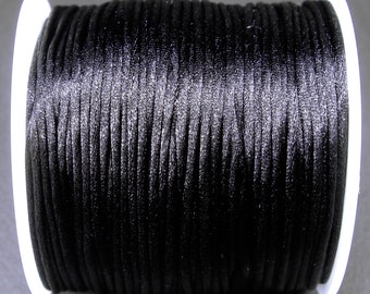 0,25EUR/1m | 10 Meter Makramee Band 1 mm, Satin, Schwarz, 10778