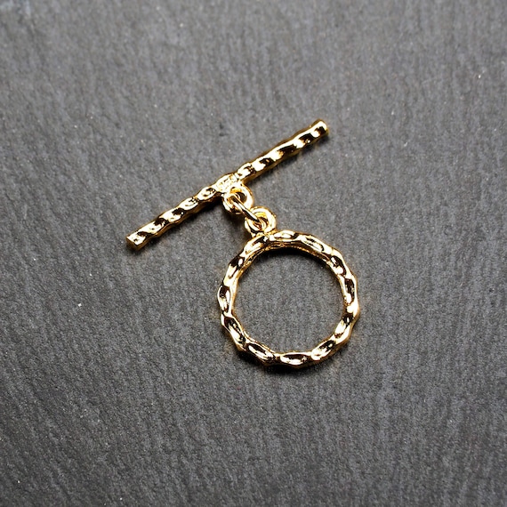 1 x Knebel Verschluss, 1 Satz für Armband, Halskette, Messing, 24 Karat vergoldet, Verschluss, 10933