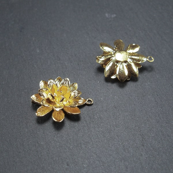 2 Flower Connectors, Lotus Pendant, Brass, 10265