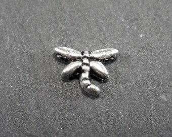 10 tiny, filigree dragonfly pearls, antique silver, 10212