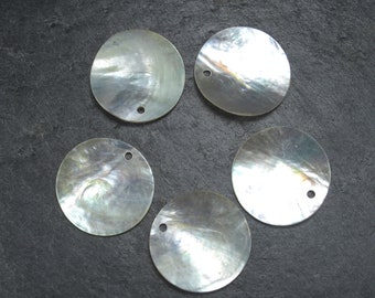 5 hangers parelmoer, schelpenschijf, 2,5 cm, Akoya, 10012