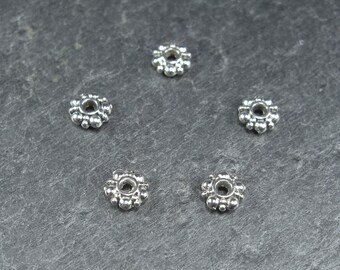 20 Spacer Beads 6 mm, Flowers, silver, 10228