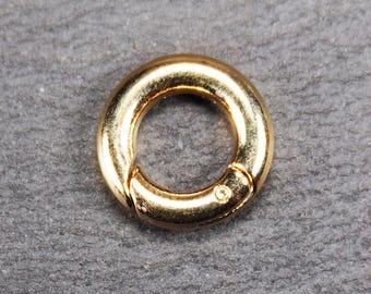 1 Karabiner O-Ring Anhängeröse Messing 24K vergoldet runder Verschluss 15 mm Schmuckverbinder, 11310