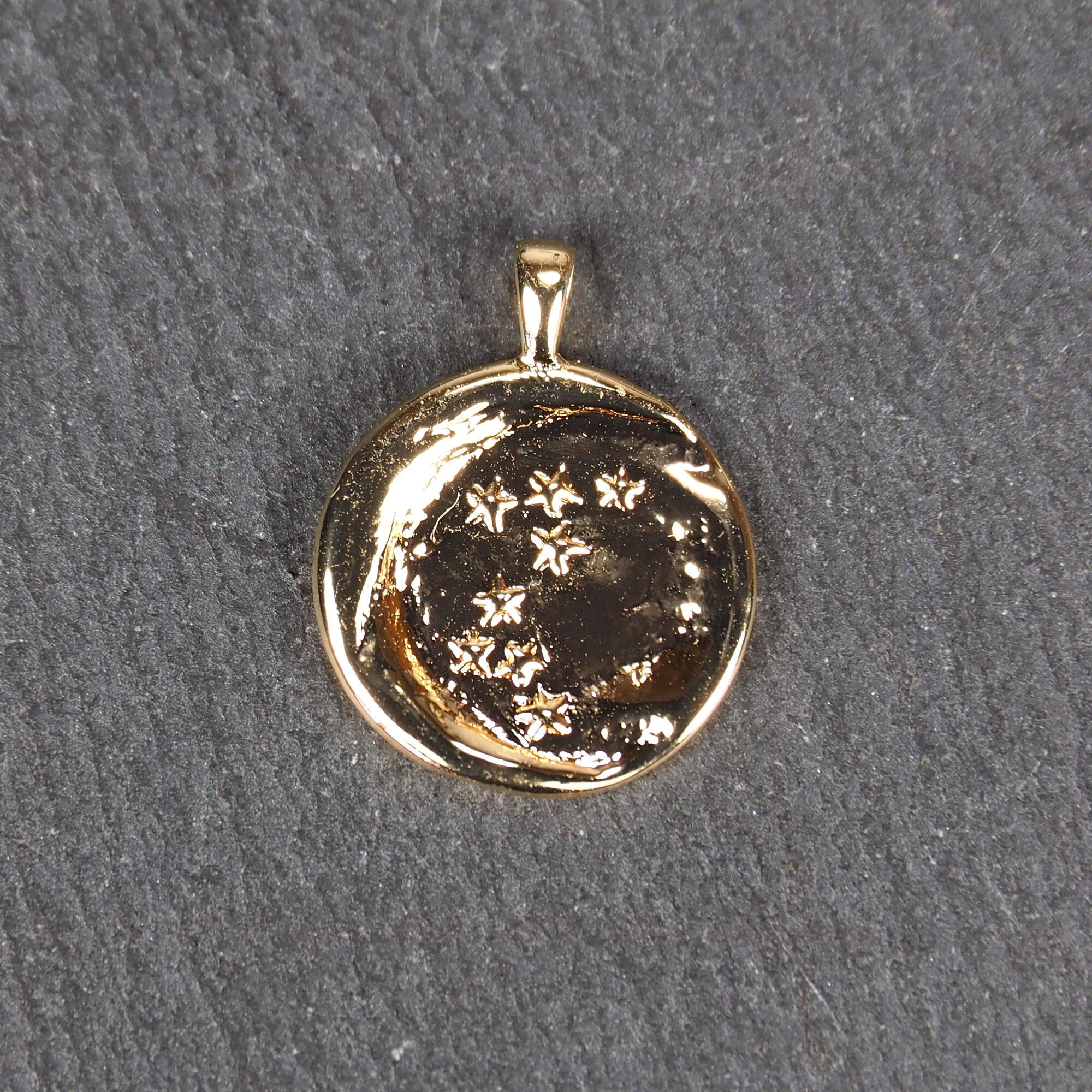 1 pendant moon and stars brass 18 K gold-plated amulet Boho Wicca witch night magic moon magic, 11156