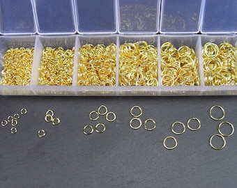 1 set ringetjes in een sorteerdoos, goudkleurig, ringetjes, 10124