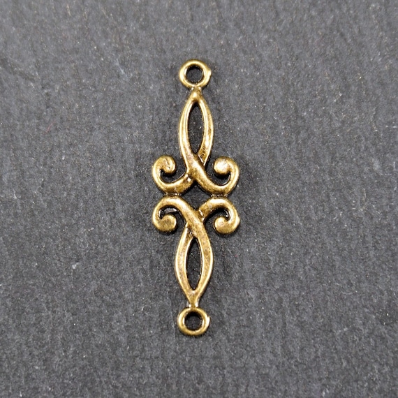 10 Verbinder schmales filigranes Ornament viktorianisch edwardianisch Steampunk Zinklegierung bronzefarben Schmuckdesign, 11259