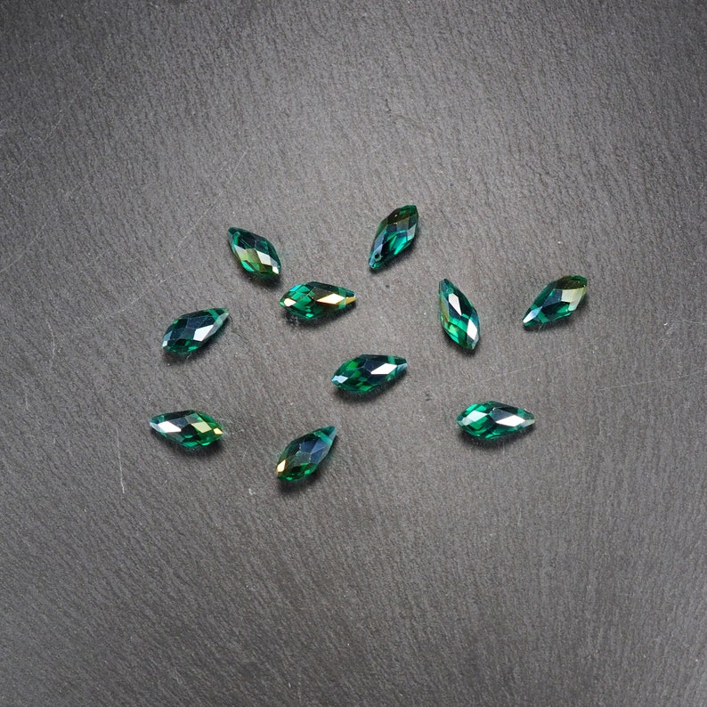 10 teardrop pendants, cut glass, green, crystal, 10943 image 7