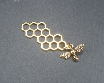 1 Anhänger Biene mit Waben, antik vergoldet, 10675