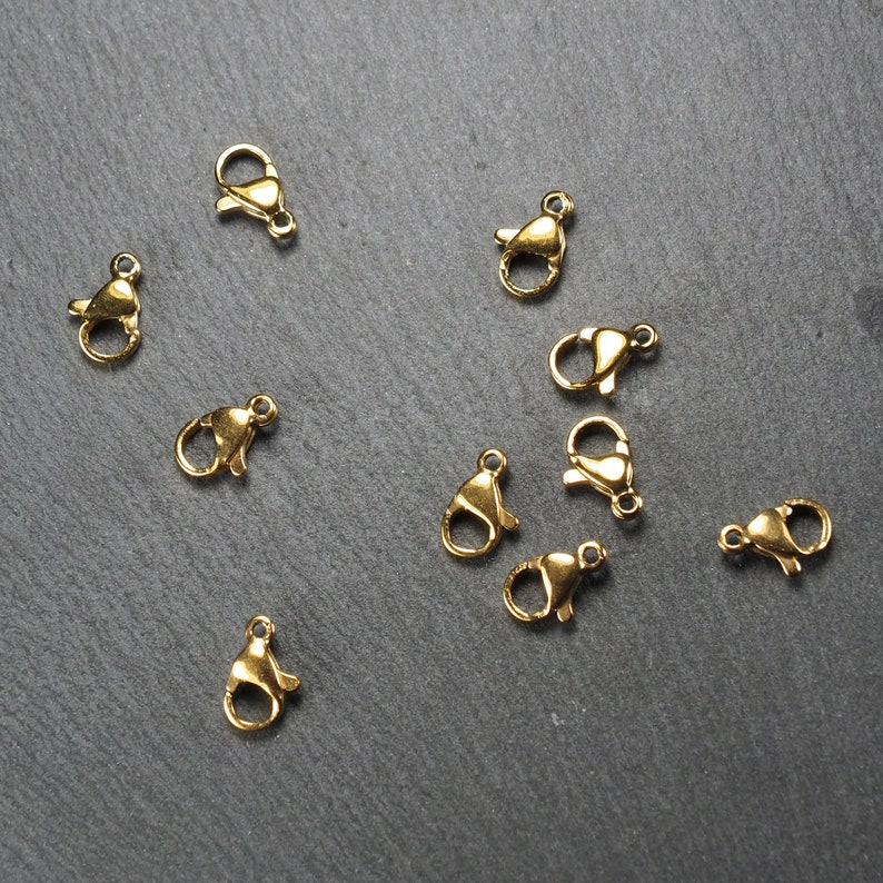 10 moschettoni placcati in oro 10 x 6 mm in acciaio inossidabile, 10294 immagine 4