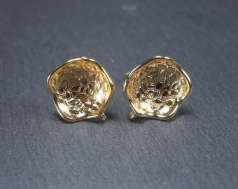 1 pair of ear studs for pendants, organic, brass, 24 K gold plated, 10454